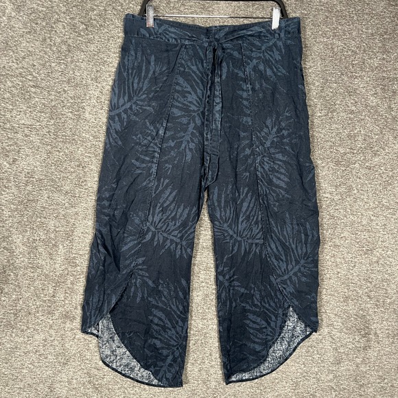 Patagonia Garden Island Pants  Women's Black Leaf Print Cropped Wide Leg Tulip L - Picture 1 of 12